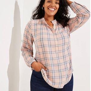LOFT Plus Plaid Ruffle Henley Tunic
